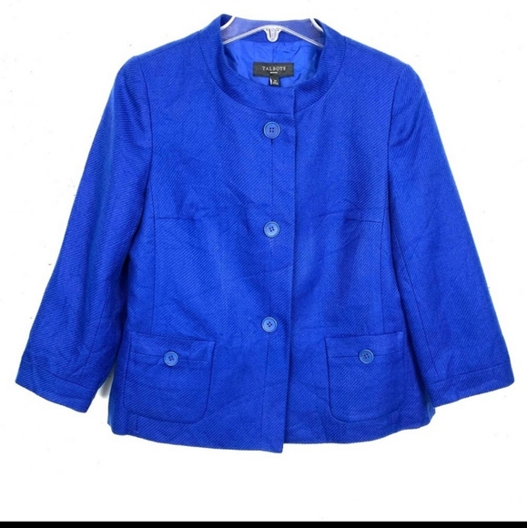 Talbots Collarless Lined Linen Button Front Blazer Blue Size 8 - Picture 1 of 7